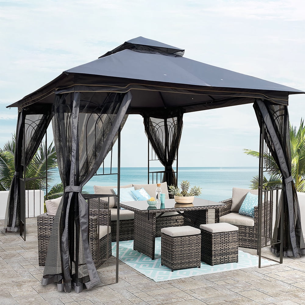 GVN 10x10 Outdoor Patio Gazebo Canopy Tent With Ventilated Double Roof And Mosquito net,Outdoor Pop up Canopy for Patio Outdoor Garden Events,Gray Top GVN 10x10 Outdoor Patio Gazebo Canopy Tent With Ventilated Double Roof And Mosquito net,Outdoor Pop up Canopy for Patio Outdoor Garden Events,Gray Top