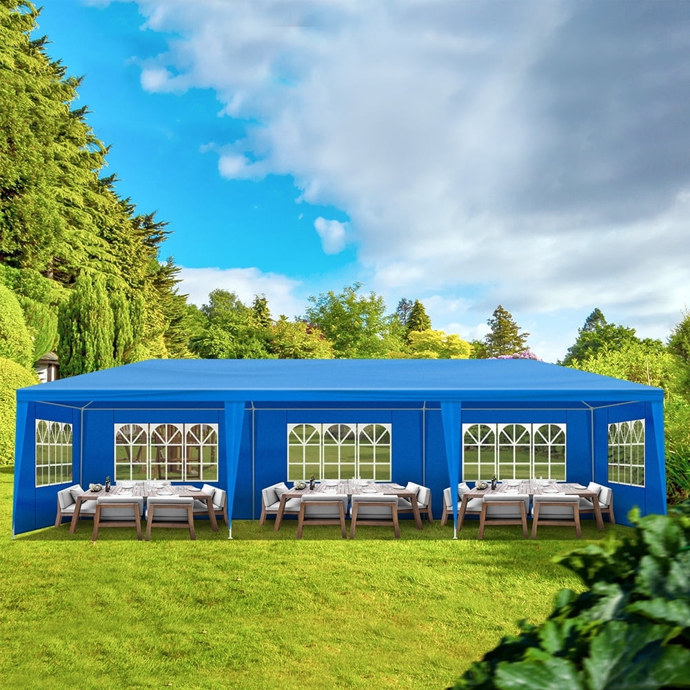 GVM 10x30 Ft Outdoor Party Tent, Blue Solid Canopy with Removable Sidewalls GVM 10x30 Ft Outdoor Party Tent, Blue Solid Canopy with Removable Sidewalls