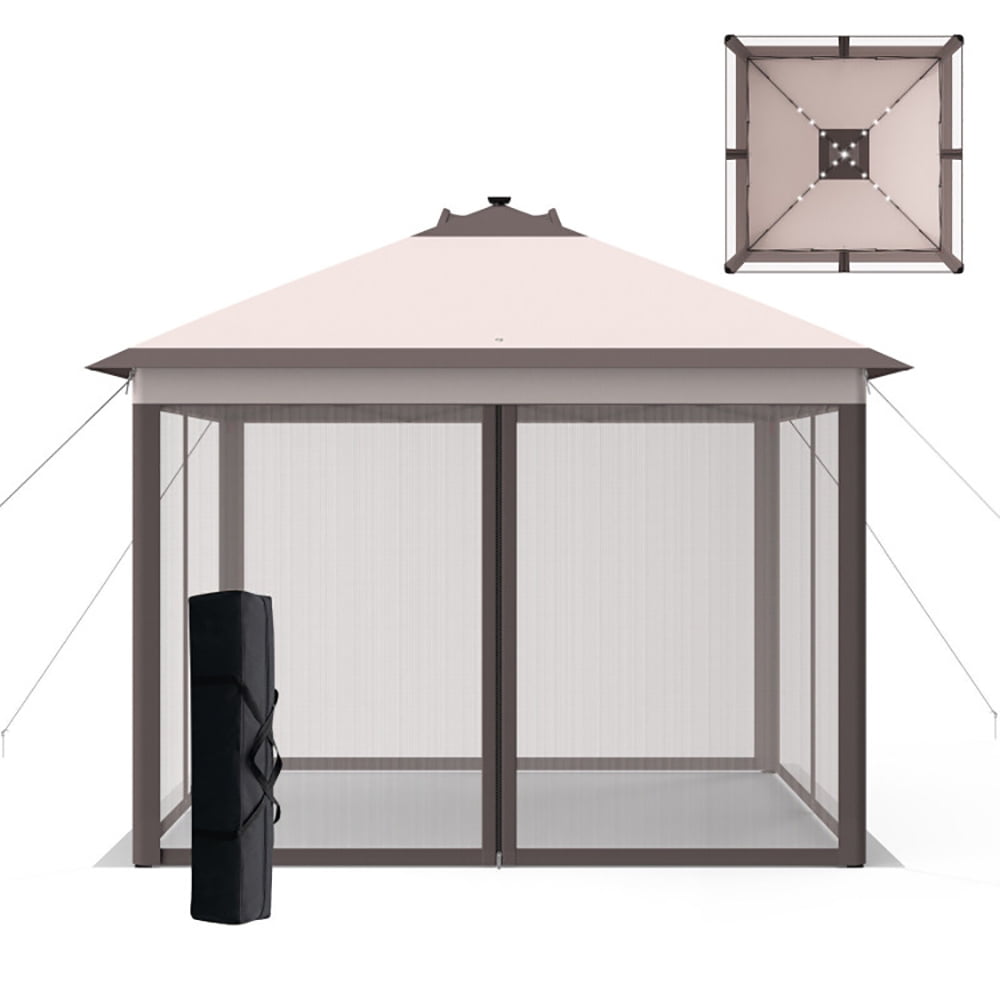 GVN 11 x 11 Feet Portable Outdoor Patio Folding Gazebo with Led Lights -Beige, Full Waterproof Outdoor Party Event Tents for Outside Party Waterproof Tent BBQ Shelter GVN 11 x 11 Feet Portable Outdoor Patio Folding Gazebo with Led Lights -Beige, Full Waterproof Outdoor Party Event Tents for Outside Party Waterproof Tent BBQ Shelter
