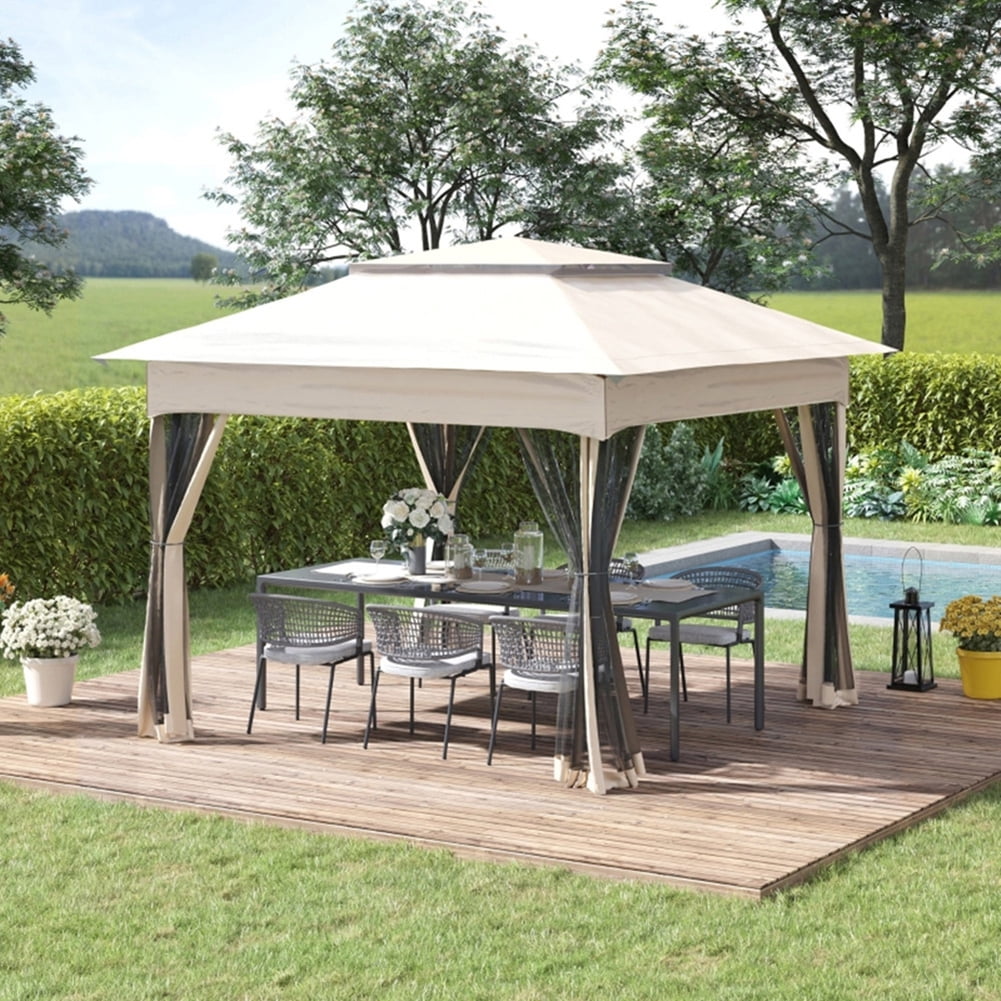 GVN 11Ft x 11Ft Pop Up Canopy, Outdoor Patio Gazebos Shelter Beige,Outdoor Pop up Canopy for Patio Outdoor Garden Events GVN 11Ft x 11Ft Pop Up Canopy, Outdoor Patio Gazebos Shelter Beige,Outdoor Pop up Canopy for Patio Outdoor Garden Events