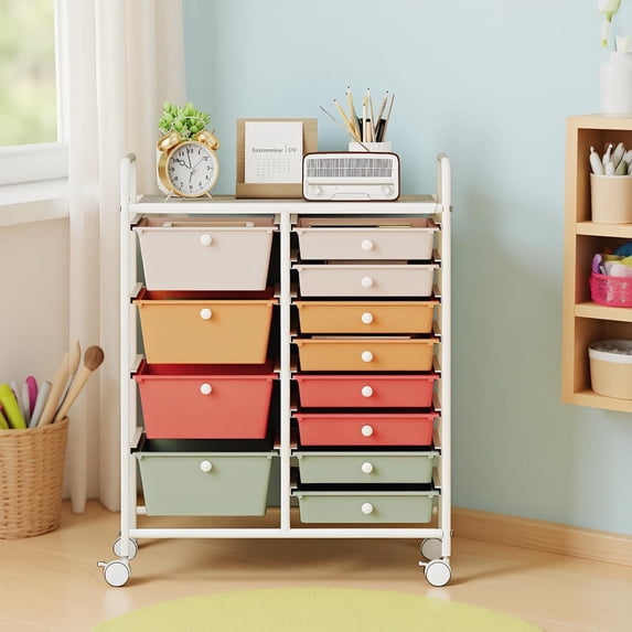 GVN 12-Drawer Utility Rolling Cart Multi-Use Storage Organizer with Removable Drawers Flexible Wheels for Home Office Bathroom Craft Room Storage, Macaron