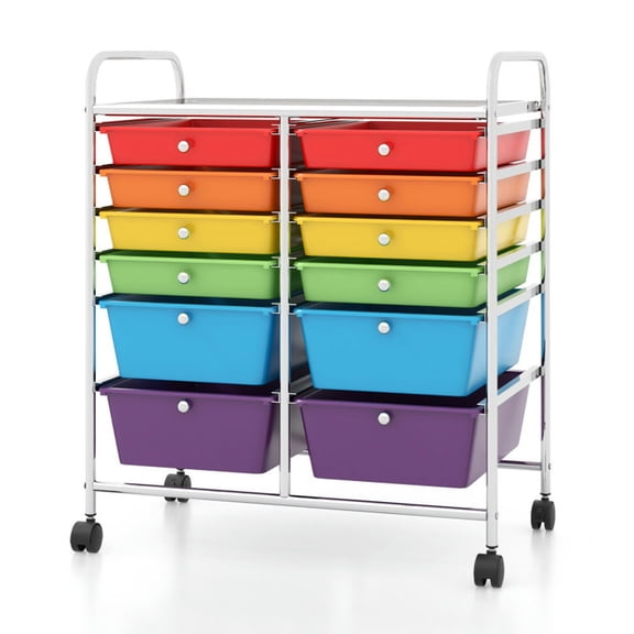 GVN 12 Drawers Rolling Cart Storage Scrapbook Paper Organizer Bins-Deep Multicolor, Rolling Storage Cart, Multipurpose Organizer Cart for Home, Office, School