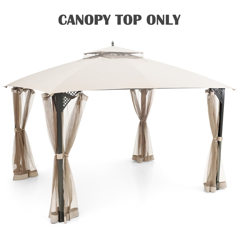 GVN 12’ x 10’Outdoor Double Top Patio Gazebo-Beige, Full Waterproof Outdoor Party Event Tents for Outside Party Waterproof Tent BBQ Shelter