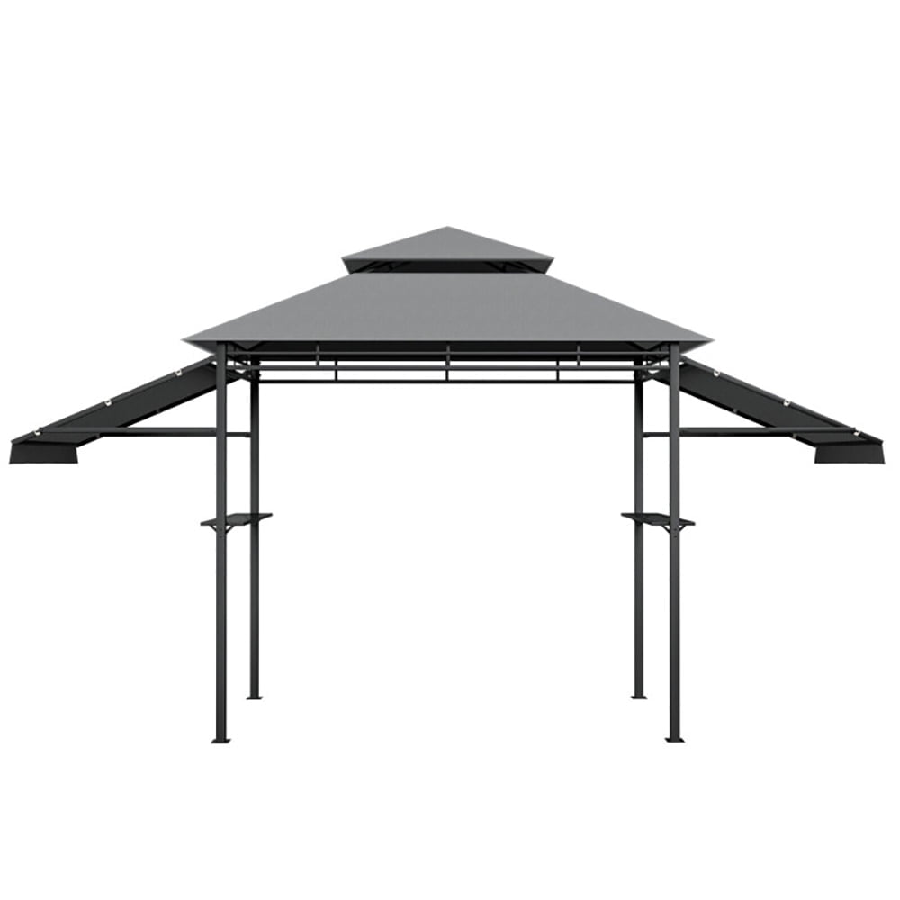 GVN 13.5 x 4 Feet Patio BBQ Grill Gazebo Canopy with Dual Side Awnings-Gray, Outdoor Patio Gazebo with Hardtop Roof for Garden, Backyard and Deck GVN 13.5 x 4 Feet Patio BBQ Grill Gazebo Canopy with Dual Side Awnings-Gray, Outdoor Patio Gazebo with Hardtop Roof for Garden, Backyard and Deck