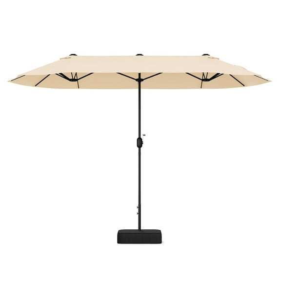 GVN 13 Feet Double-Sided Patio Twin Table Umbrella with Crank Handle-Beige, Patio Offset Umbrella with Easy Tilt Adjustment, Cantilever Patio Umbrellas, Sunshade Umbrella Canopy