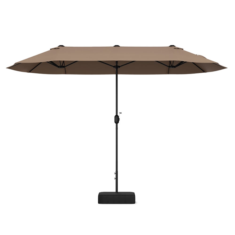 GVN 13FT Double-sided Patio Twin Table Umbrella with Crank Handle-Tan, Patio Offset Umbrella with Easy Tilt Adjustment, Cantilever Patio Umbrellas, Sunshade Umbrella Canopy