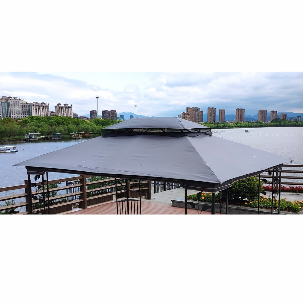 GVN 13x10 Ft Patio Double Roof Gazebo Replacement Canopy Top Fabric,Outdoor Replacement Canopy Top Double Tier Gazebo Roof Cover,Gray GVN 13x10 Ft Patio Double Roof Gazebo Replacement Canopy Top Fabric,Outdoor Replacement Canopy Top Double Tier Gazebo Roof Cover,Gray