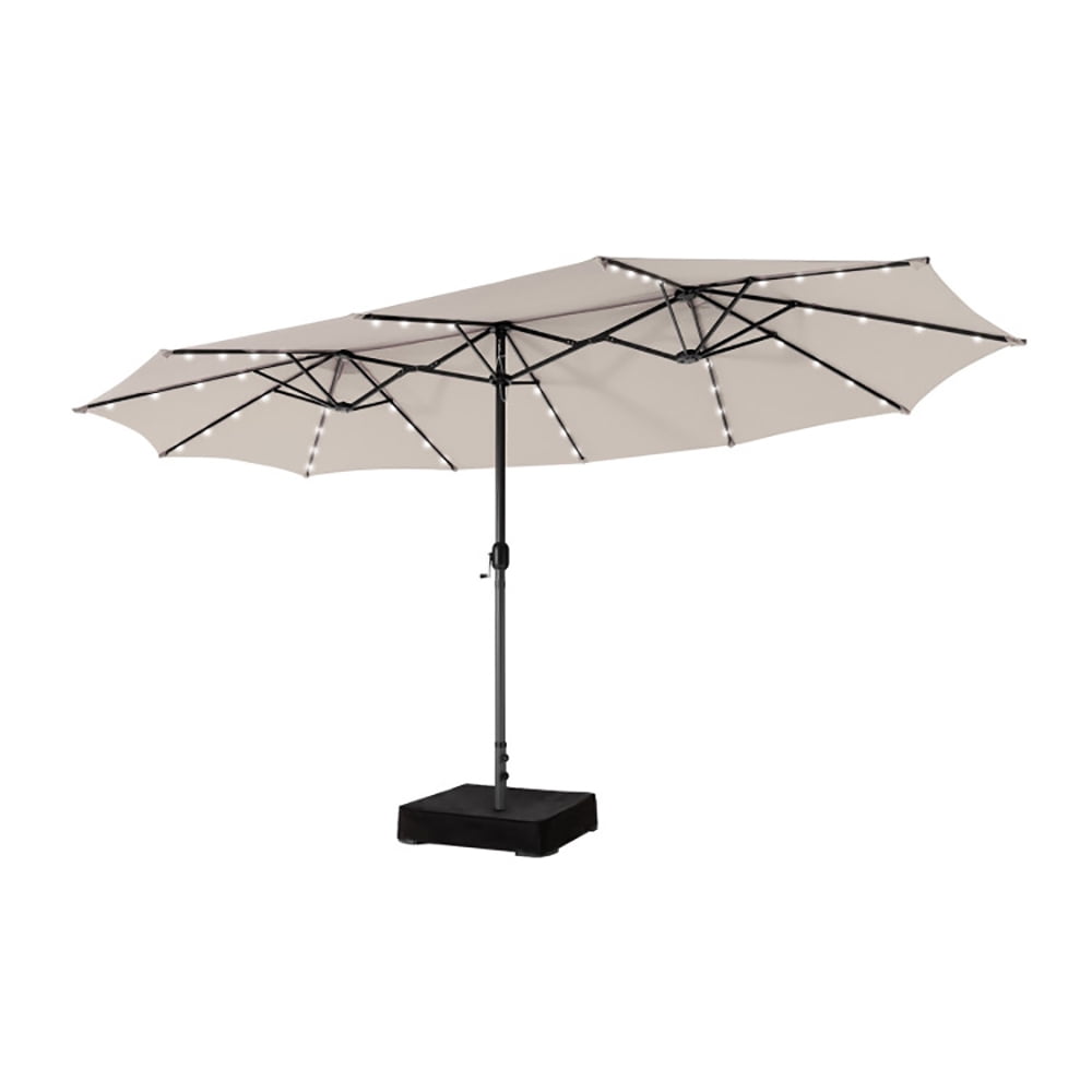 GVN 15 Feet Double-Sided Patio Umbrella with 48 LED Lights-Beige, Outdoor Table Umbrella, Outdoor Umbrella, Market Umbrella for Outdoor Patio Backyard Garden Lawn Sun Shade