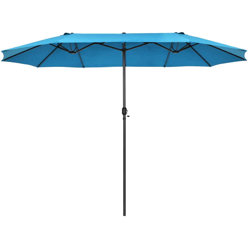 GVN 15 Feet Patio Double-Sided Umbrella with Hand-Crank System-Blue, Outdoor Table Umbrella, Outdoor Umbrella, Market Umbrella for Outdoor Patio Backyard Garden Lawn Sun Shade