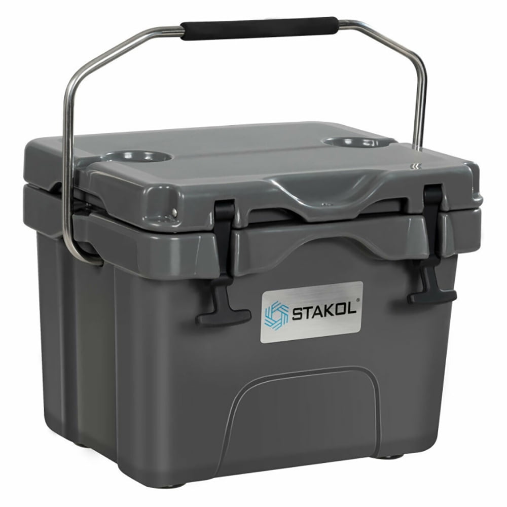 GVN 16 Quart 24-Can Capacity Portable Insulated Ice Cooler with 2 Cup Holders-Gray, Portable Freezer for Camping, Truck, RV, Travel, Boat and Home Use