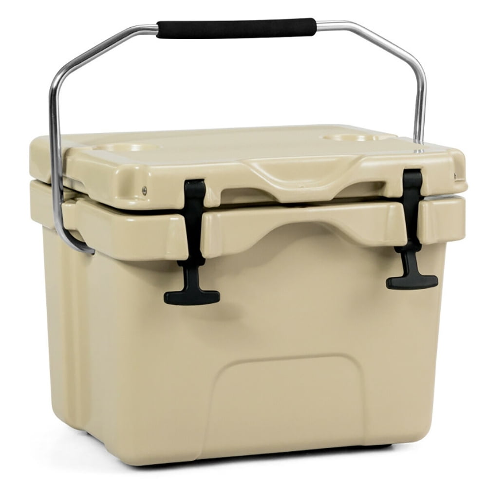 GVN 16 Quart 24-Can Capacity Portable Insulated Ice Cooler with 2 Cup Holders-Khaki, Portable Freezer for Camping, Truck, RV, Travel, Boat and Home Use GVN 16 Quart 24-Can Capacity Portable Insulated Ice Cooler with 2 Cup Holders-Khaki, Portable Freezer for Camping, Truck, RV, Travel, Boat and Home Use