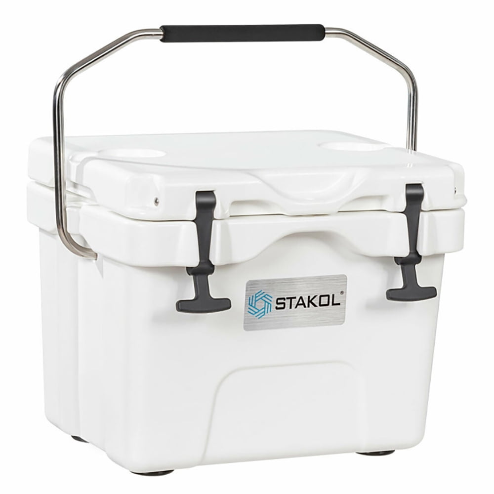 GVN 16 Quart 24-Can Capacity Portable Insulated Ice Cooler with 2 Cup Holders-White, Portable Freezer for Camping, Truck, RV, Travel, Boat and Home Use GVN 16 Quart 24-Can Capacity Portable Insulated Ice Cooler with 2 Cup Holders-White, Portable Freezer for Camping, Truck, RV, Travel, Boat and Home Use