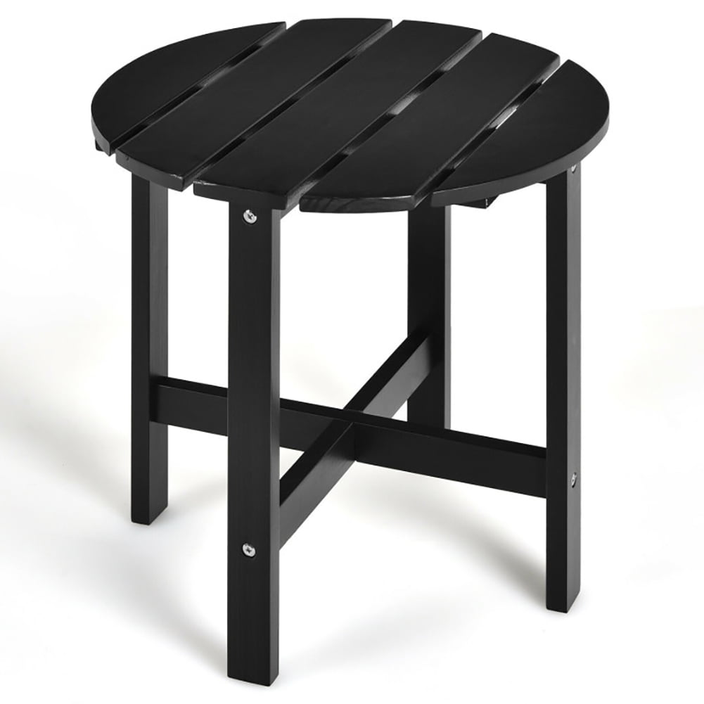 GVN 18 Inch Patio Round Side Wooden Slat End Coffee Table for Garden ...