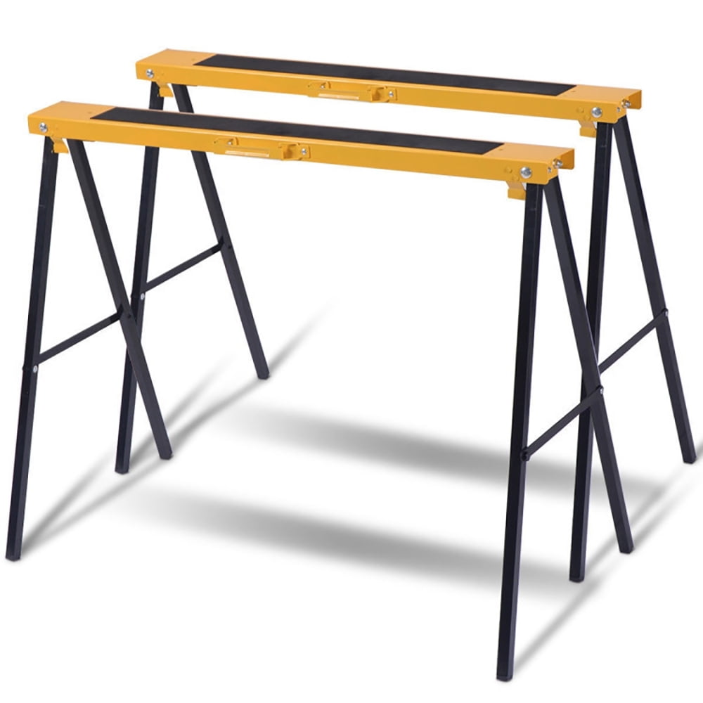 GVN 2 Pack Heavy Duty Sawhorse with Steel Folding Legs, Heavy Duty Garage Shelves Metal Organizer Utility Rack GVN 2 Pack Heavy Duty Sawhorse with Steel Folding Legs, Heavy Duty Garage Shelves Metal Organizer Utility Rack