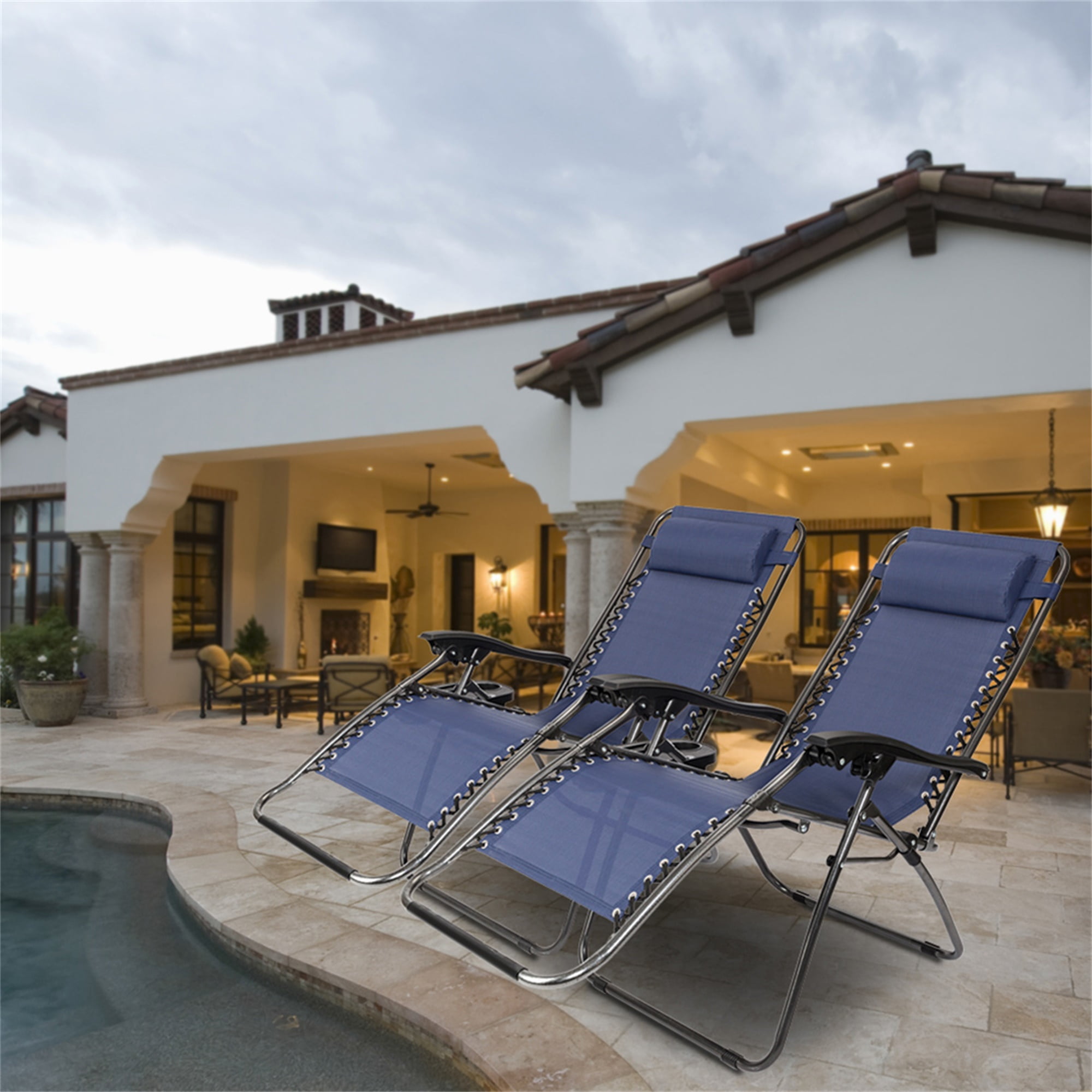 GVN 2 Pack Patio Zero Gravity Chair Outdoor Lounge Chair, Adjustable Folding Recliner with Pillow and Utility Tray Outdoor Lounge Patio Chairs for Deck,Patio,Beach,Yard, Blue GVN 2 Pack Patio Zero Gravity Chair Outdoor Lounge Chair, Adjustable Folding Recliner with Pillow and Utility Tray Outdoor Lounge Patio Chairs for Deck,Patio,Beach,Yard, Blue