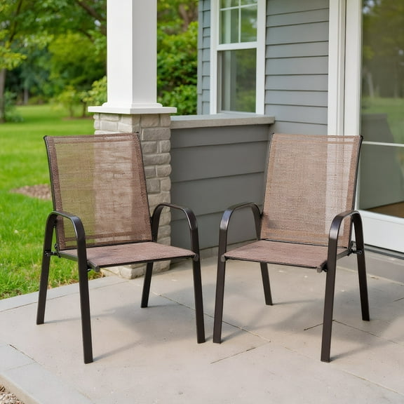 GVN 2 Pcs Patio Chairs Outdoor Dining Chair with Armrest-Brown, Outdoor Furniture Chairs for Backyard, Porch, Garden, Poolside