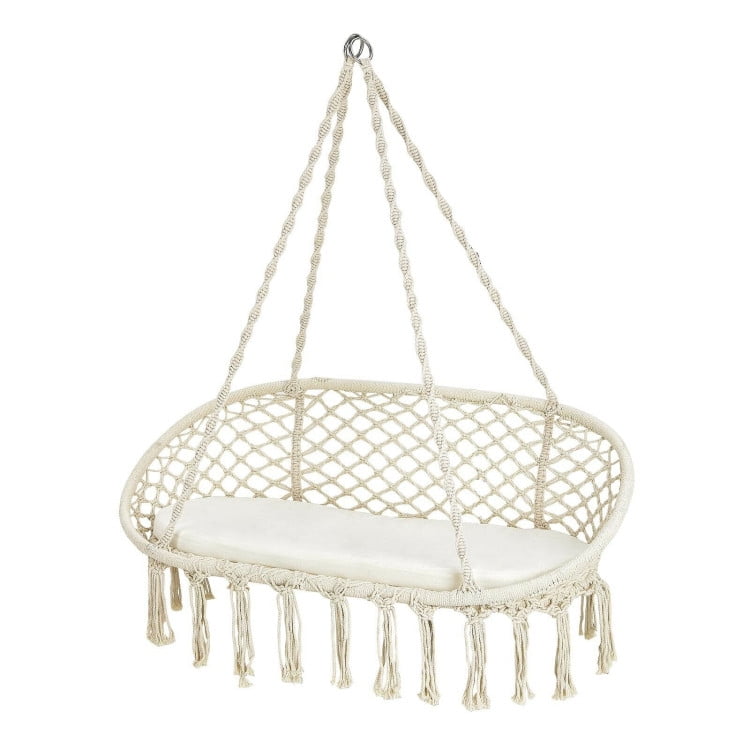 GVN 2 Person Hanging Hammock Chair with Cushion Macrame Swing-Beige, Hanging Hammock Chair, Use Indoor, Outdoor, Chair, Patio, Porch, Garden, Meditation GVN 2 Person Hanging Hammock Chair with Cushion Macrame Swing-Beige, Hanging Hammock Chair, Use Indoor, Outdoor, Chair, Patio, Porch, Garden, Meditation