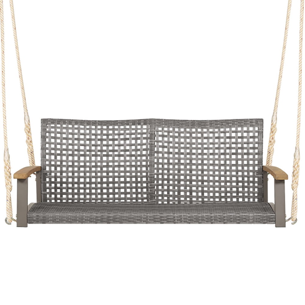 GVN 2-Person Patio Wicker Hanging Swing Chair-Off White, Porch Swing Hanging Bench, Wicker Outdoor Swing Bench with Cushion and Pillow for Patio, Yard, Garden GVN 2-Person Patio Wicker Hanging Swing Chair-Off White, Porch Swing Hanging Bench, Wicker Outdoor Swing Bench with Cushion and Pillow for Patio, Yard, Garden
