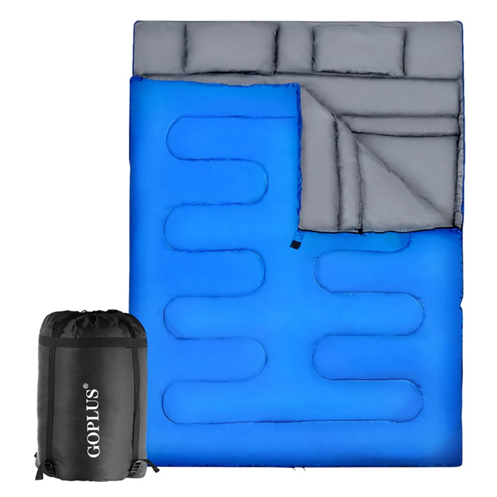 GVN 2 Person Waterproof Sleeping Bag with 2 Pillows-Blue