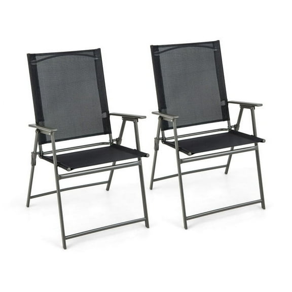 GVN 2 Pieces Patio Folding Chairs with Armrests for Deck Garden Yard-Black & Gray, Outdoor Furniture Chairs for Backyard, Porch, Garden, Poolside