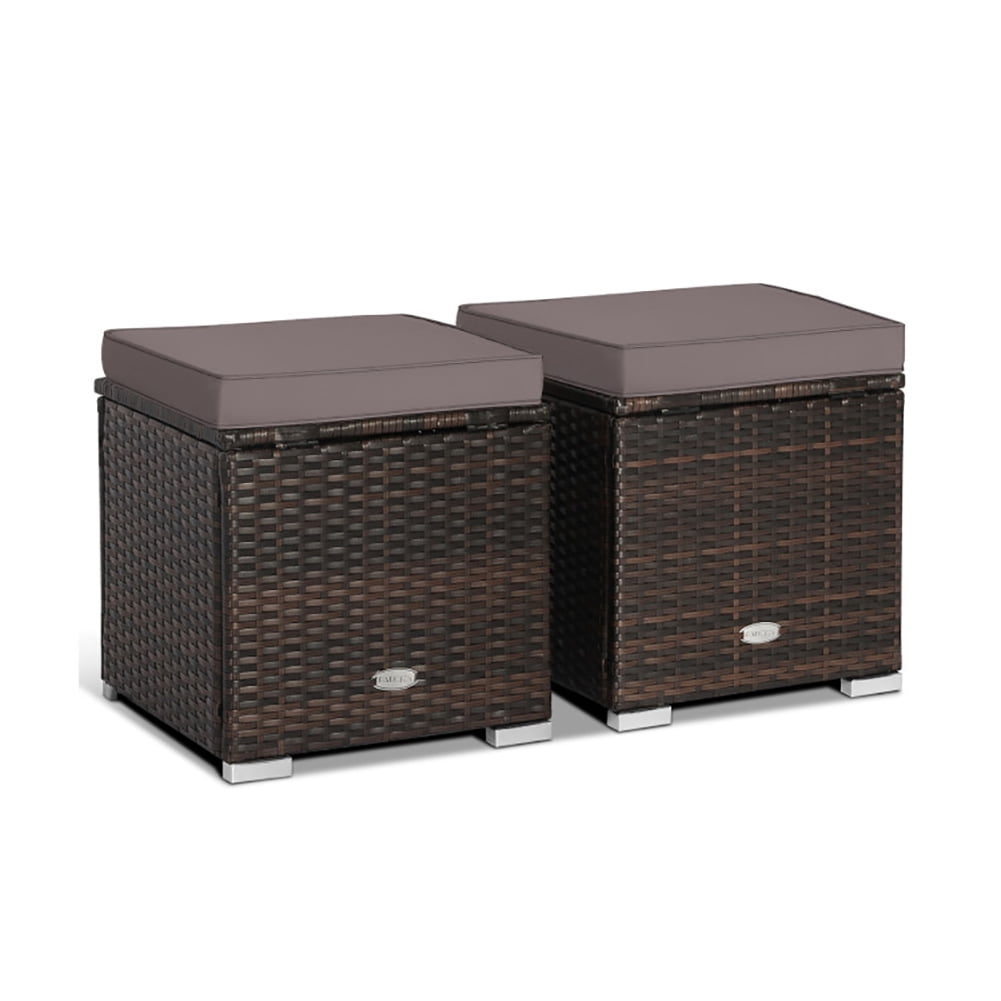GVN 2 Pieces Patio Ottoman with Removable Cushions-Gray, Outdoor Footstool Footrest Furniture, All Weather Outdoor Ottomans Footrest Seat GVN 2 Pieces Patio Ottoman with Removable Cushions-Gray, Outdoor Footstool Footrest Furniture, All Weather Outdoor Ottomans Footrest Seat