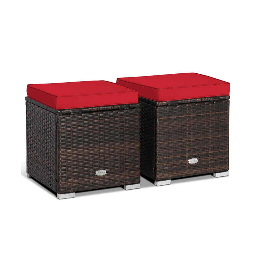 GVN 2 Pieces Patio Ottoman with Removable Cushions-Red, Outdoor Footstool Footrest Furniture, All Weather Outdoor Ottomans Footrest Seat GVN 2 Pieces Patio Ottoman with Removable Cushions-Red, Outdoor Footstool Footrest Furniture, All Weather Outdoor Ottomans Footrest Seat
