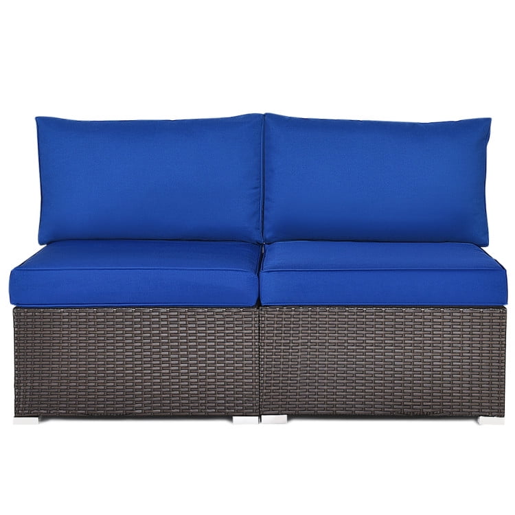 GVN 2 Pieces Patio Rattan Armless Sofa Set with 2 Cushions and 2 Pillows-Navy, Outdoor Sofa Sectional for Patio Back Deck, Balcany, Poolside GVN 2 Pieces Patio Rattan Armless Sofa Set with 2 Cushions and 2 Pillows-Navy, Outdoor Sofa Sectional for Patio Back Deck, Balcany, Poolside
