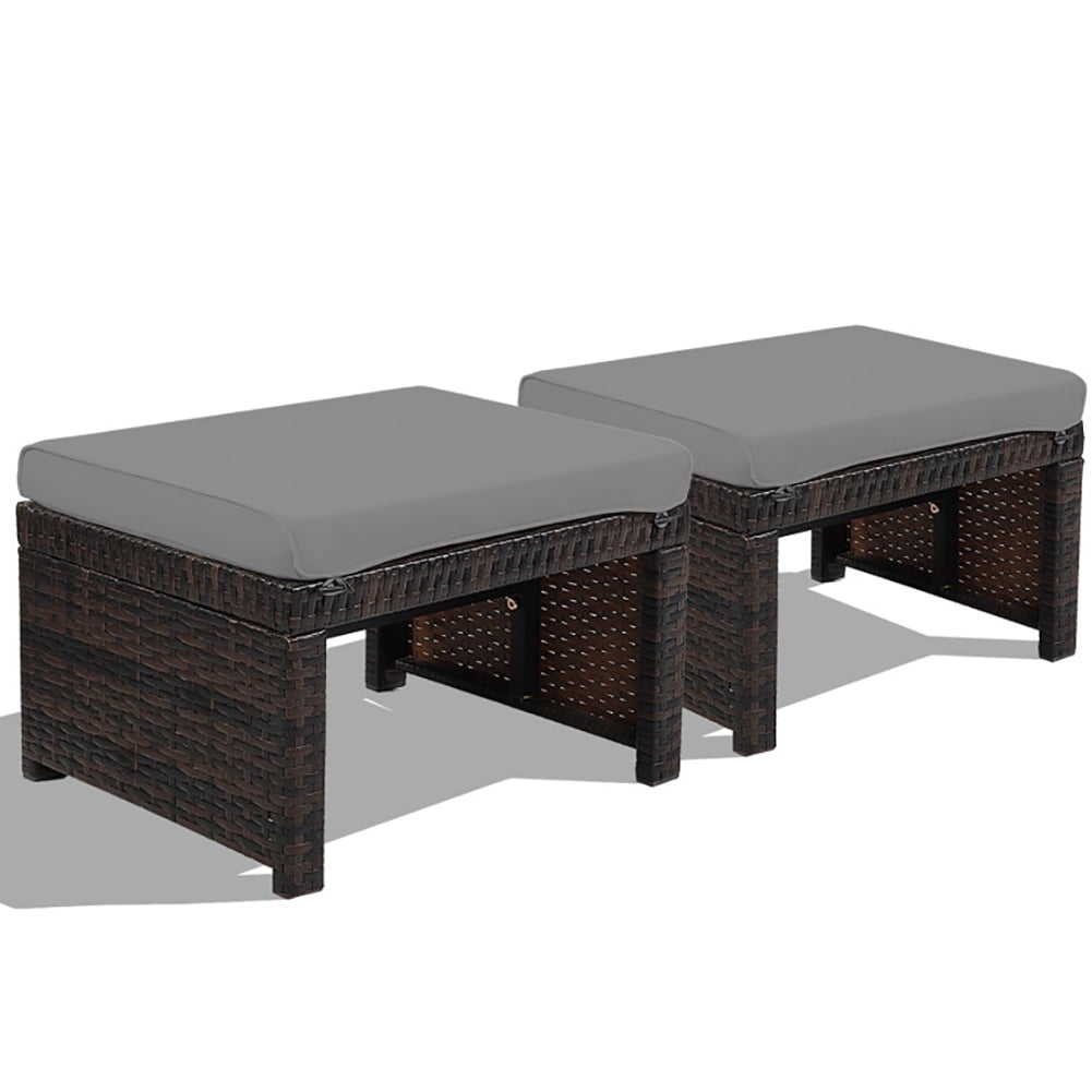 GVN 2 Pieces Patio Rattan Ottomans with Soft Cushion for Patio and ...