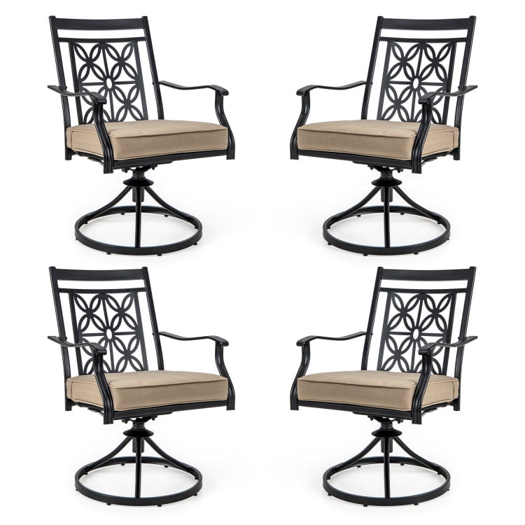 GVN 2 Pieces Patio Swivel Chairs with Blossom Pattern Backrest and Cushions-Black, Outdoor Furniture Chairs for Backyard, Porch, Garden, Poolside