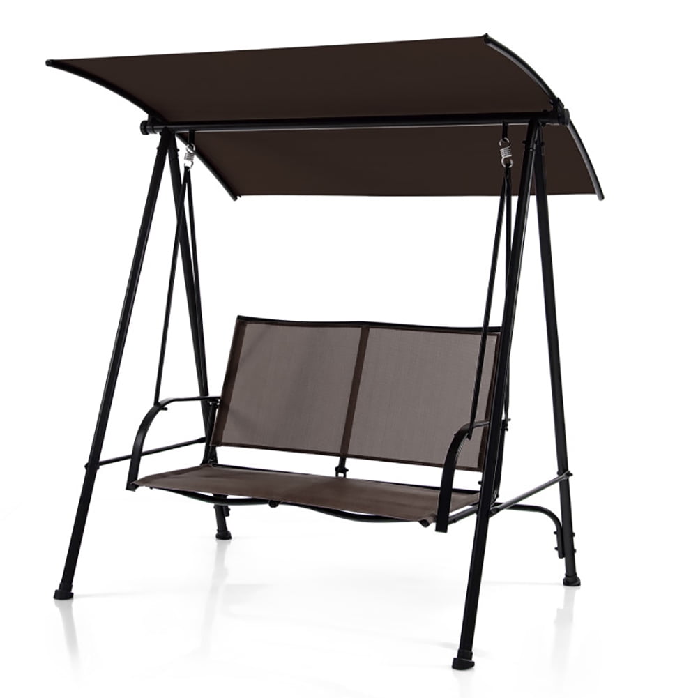 GVN 2-Seat Outdoor Canopy Swing with Comfortable Fabric Seat and Heavy-duty Metal Frame-Brown, Porch Swing Hanging Bench, Outdoor Swing Bench for Patio, Yard, Garden GVN 2-Seat Outdoor Canopy Swing with Comfortable Fabric Seat and Heavy-duty Metal Frame-Brown, Porch Swing Hanging Bench, Outdoor Swing Bench for Patio, Yard, Garden