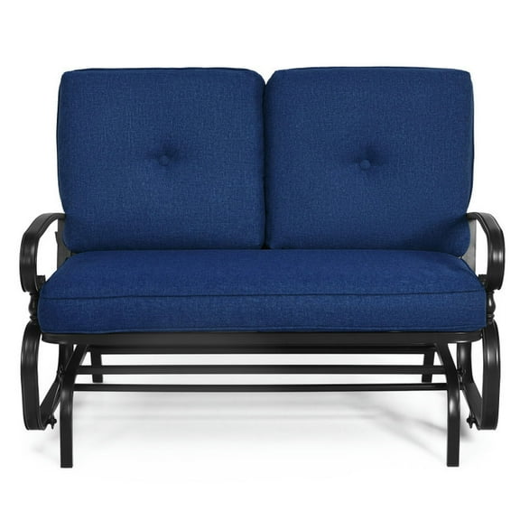 GVN 2 Seats Outdoor Swing Glider Chair with Cushions-Navy