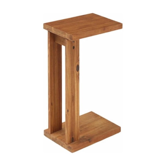 GVN 2-Tier Side Table, Solid Wood C-Shaped Sofa Side Table for Living Room, Bedroom, Home Office, Brown