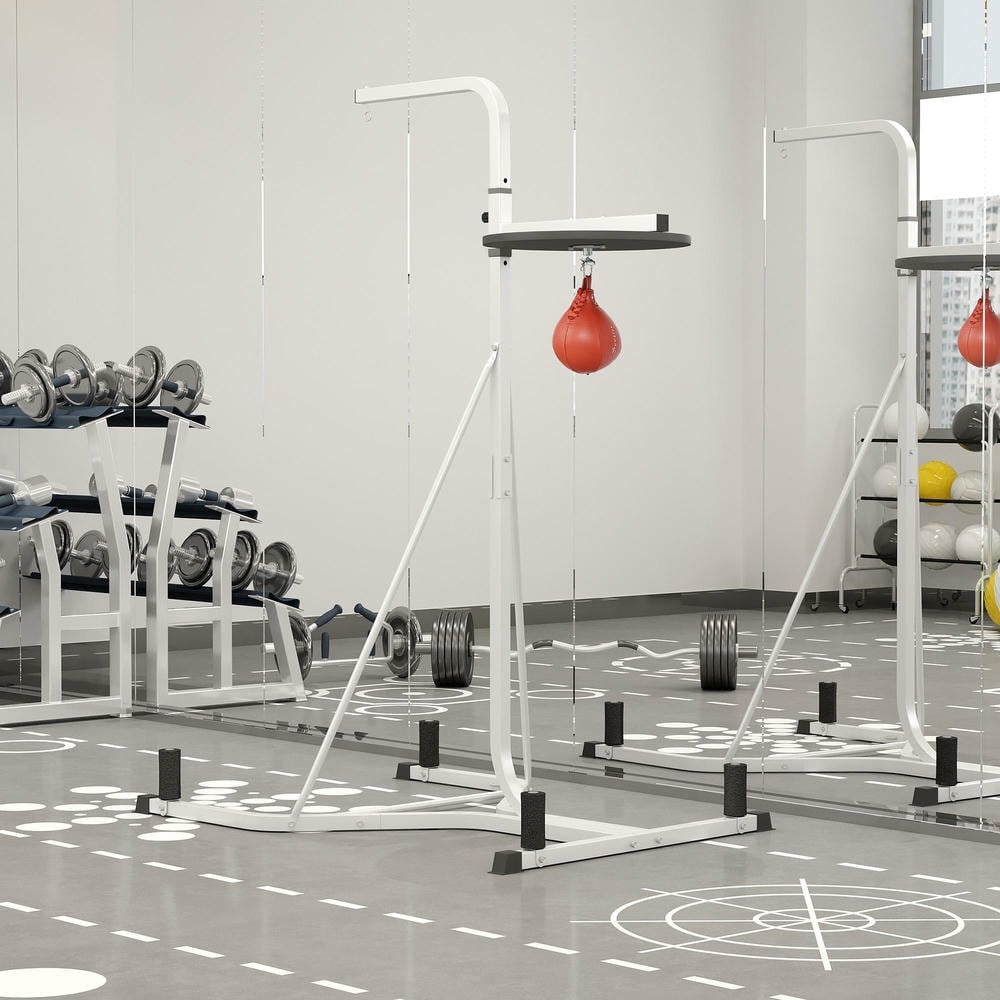 GVN 2 in 1 Adjustable Bag Boxing Set with Weighted Base and Speed Bag, Speed Bag for Home Gym, White