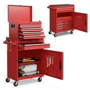 GVN 2-in-1 Tool Chest and Cabinet with 5 Sliding Drawers-Red, Locking System Drawer for Garage, Warehouse & Repair Shop