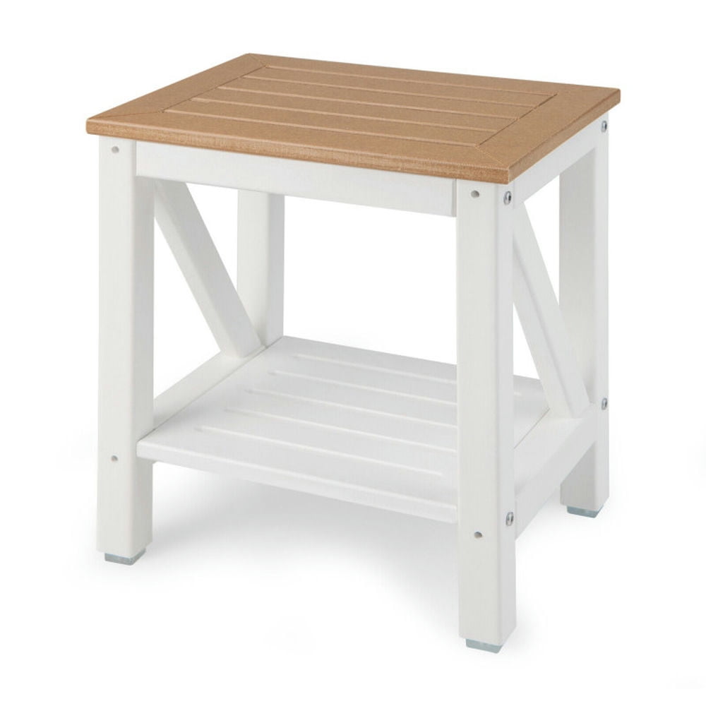Brown and Creamy White 2-Tier Plastic Shower Bench with Storage Shelf