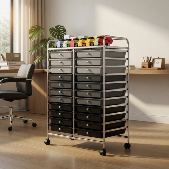 GVN 20 Drawers Rolling Storage Cart Studio Organizer-Black & Gray, Rolling Storage Cart, Multipurpose Organizer Cart for Home, Office, School