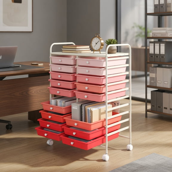 GVN 20 Drawers Rolling Storage Cart Studio Organizer-Pink, Rolling Storage Cart, Multipurpose Organizer Cart for Home, Office, School