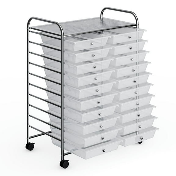 GVN 20 Drawers Storage Rolling Cart Studio Organizer-Transparent, Rolling Storage Cart, Multipurpose Organizer Cart for Home, Office, School