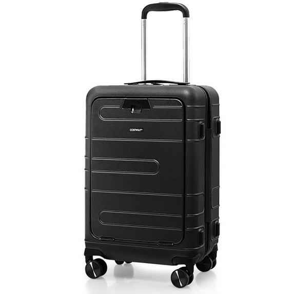 GVN 20 Inch Carry-on Luggage PC Hardside Suitcase TSA Lock with Front Pocket and USB Port-Black, Hardside Expandable with Double Spinner Wheels, Checked-Medium