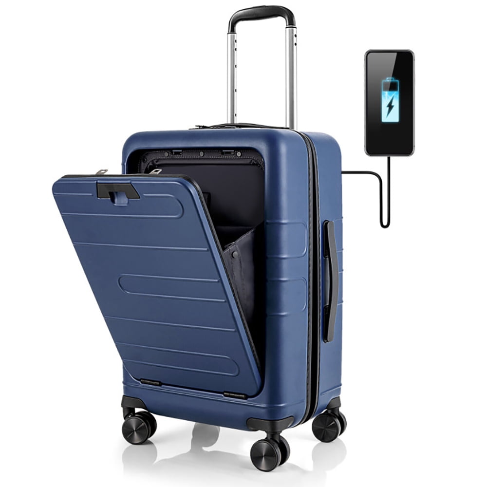 GVN 20 Inch Carry-on Luggage PC Hardside Suitcase TSA Lock with Front Pocket and USB Port-Navy, Hardside Expandable with Double Spinner Wheels, Checked-Medium GVN 20 Inch Carry-on Luggage PC Hardside Suitcase TSA Lock with Front Pocket and USB Port-Navy, Hardside Expandable with Double Spinner Wheels, Checked-Medium
