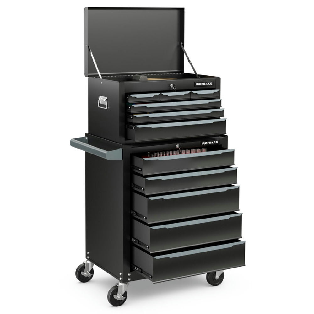GVN 24 Inch Tool Chest Case with 6 Drawers and Top Storage for Garage Repair Shop & Warehouse-Black