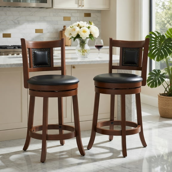 GVN 25.5 Inch/30.5 Inch Upholstered Bar Stools Set of 2 with Curved Backrest and Footrest-25.5 inches, Bar Height Stools, Counter Height Bar Stools for Kitchen, Dining Room