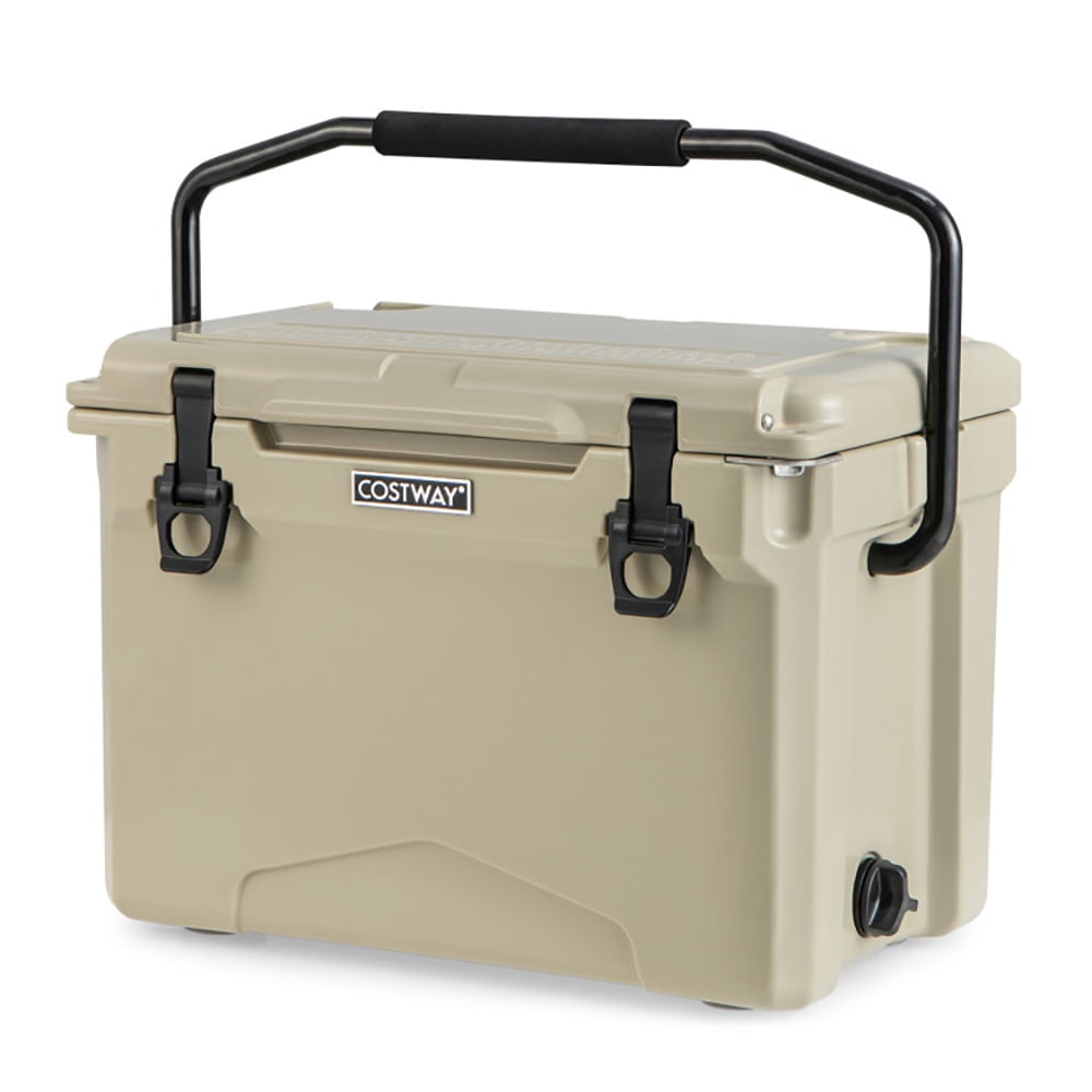 GVN 25 QT Hard Cooler with Aluminum Handle and Integrated Cup Holders-Tan