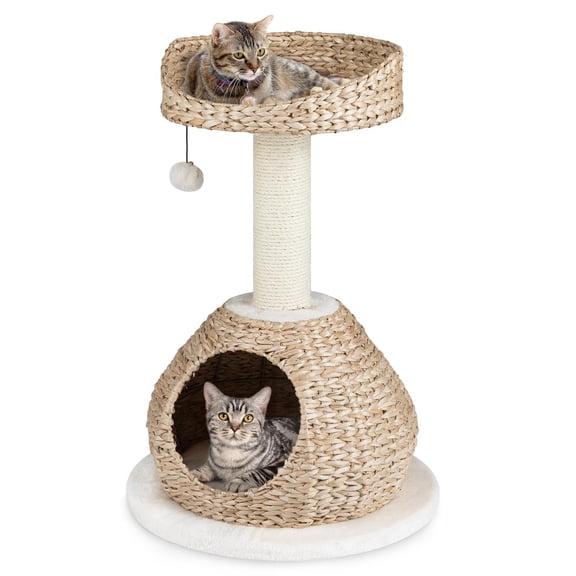 GVN 28 Inch Hand-Made Cat Tree Tower, Cat Tree with Jump Platform, Cat Scratchers for Indoor Cats, White