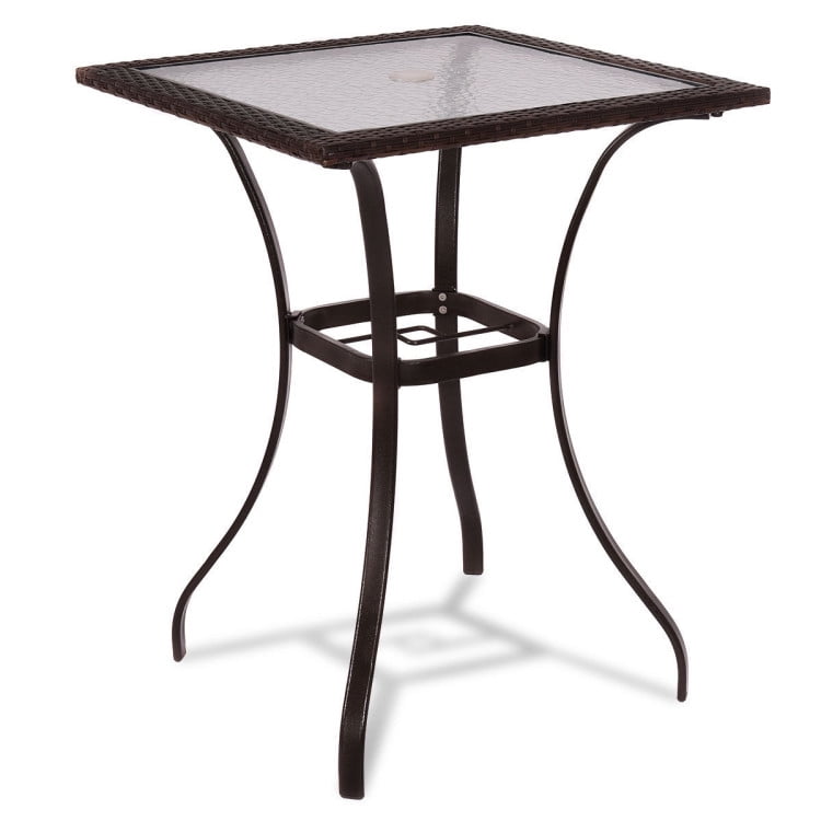 GVN 28"Outdoor Patio Square Glass Top Table, Patio Dining Outdoor Metal Table with Rattan Edging GVN 28"Outdoor Patio Square Glass Top Table, Patio Dining Outdoor Metal Table with Rattan Edging