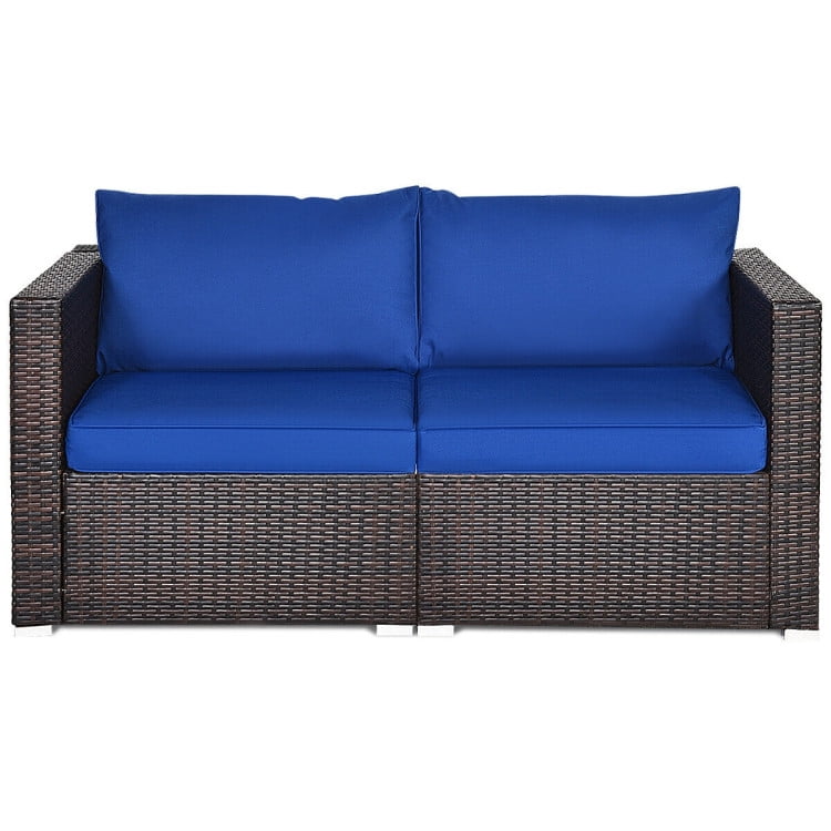 GVN 2PCS Patio Rattan Sectional Conversation Sofa Set-Navy, Outdoor Sofa Sectional for Patio Back Deck, Balcany, Poolside GVN 2PCS Patio Rattan Sectional Conversation Sofa Set-Navy, Outdoor Sofa Sectional for Patio Back Deck, Balcany, Poolside