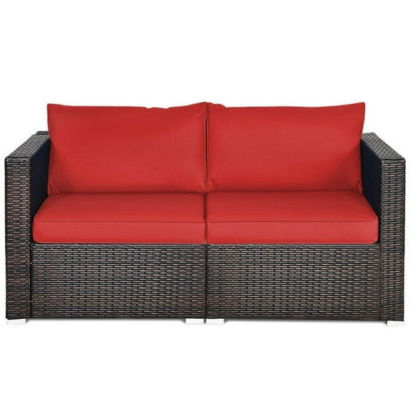 GVN 2PCS Patio Rattan Sectional Conversation Sofa Set-Red, Outdoor Sofa Sectional for Patio Back Deck, Balcany, Poolside