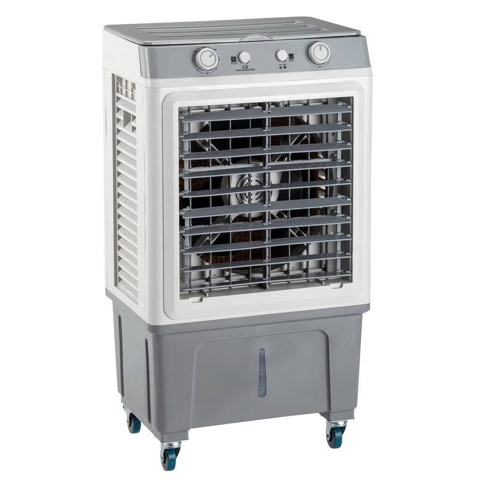 GVN 3 in 1 Portable Evaporative Cooler, Indoor, Outdoor, Personal Air Cooler, 7.9 Gal Large Water Tank & Scroll Casters, 4 Ice Packs, White, Manual Control