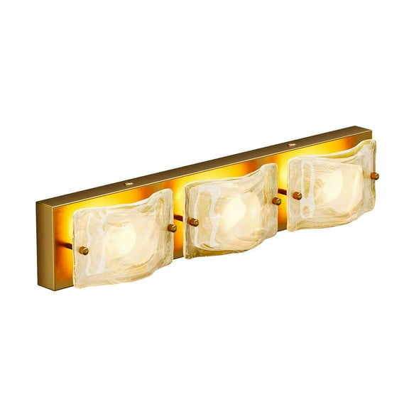 GVN 3-Light Vanity Fixtures, Curved Cloud Glass Lampshades Gold Copper Plate, Modern Bathroom Wall Lighting Fixtures Over Mirror