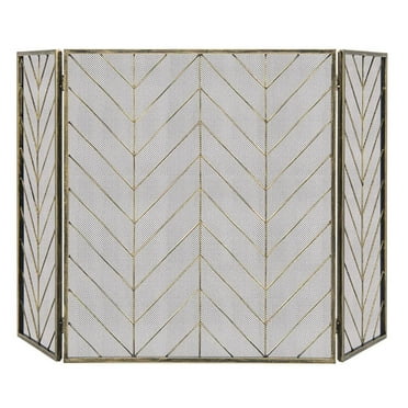 GVN 3-Panel Metal Foldable Fireplace Screen with Metal Mesh-Bronze, Fireplace Doors, Flat Panel Decorative Fireplace Screen with Modern Design
